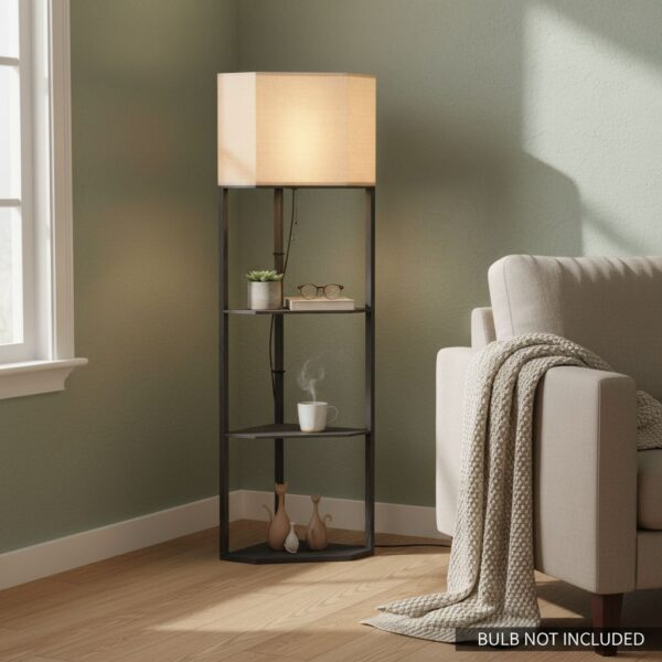 HOMCOM Corner Floor Lamp with Shelves