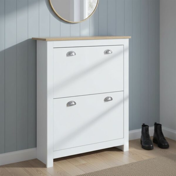 HOMCOM 2 Drawer Shoe Cabinet Modern Narrow Shoe Cupboard Hallway Wooden Storage Organiser