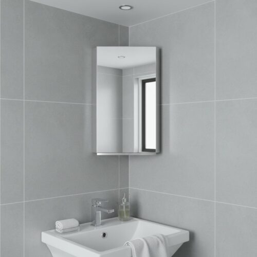Overview of HOMCOM Stainless Steel Wall mounted Bathroom Corner Mirror Storage Cabinet Single Door 300mm (W) HOMCOM Stainless Steel Wall Mounted Bathroom Corner Mirror Storage Cabinet Single Door 300mm (W)