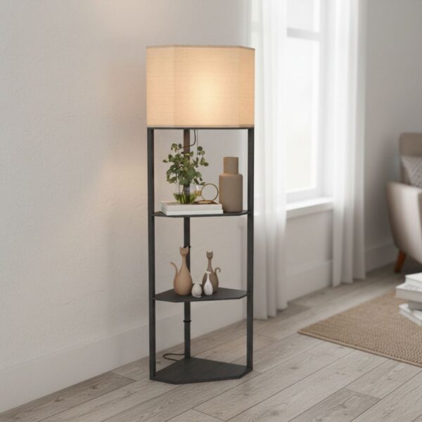 HOMCOM Corner Floor Lamp With Shelves
