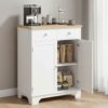 HOMCOM Kitchen Floor Cabinet Side Storage Cupboard Multi-use Sideboard Table with Solid Wood Top