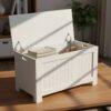 HOMCOM Lift Top Storage Chest Toy Box Organizer With Lid And Safety Hinges For Bedroom Entryway Living Room - White