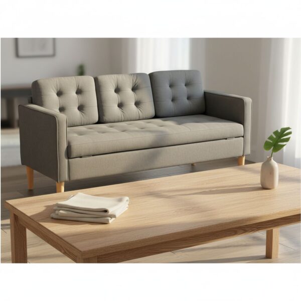 HOMCOM Modern 3-Seater Sofa Button-Tufted Fabric Couch with Storage Chest Rubberwood Legs