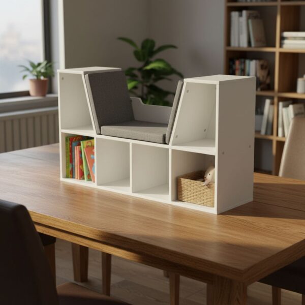 HOMCOM Bookcase Storage Shelf with Cushioned Reading Seat