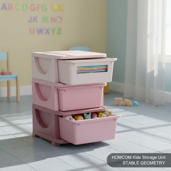 HOMCOM Kids Storage Units with 3 Drawers 3 Tier Chest Vertical Dresser Tower Toy Organiser for Nursery Playroom Kindergarten Pink