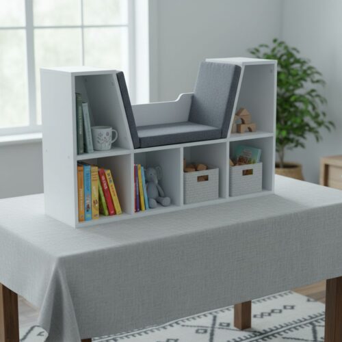 HOMCOM Bookcase Storage Shelf with Cushioned Reading Seat