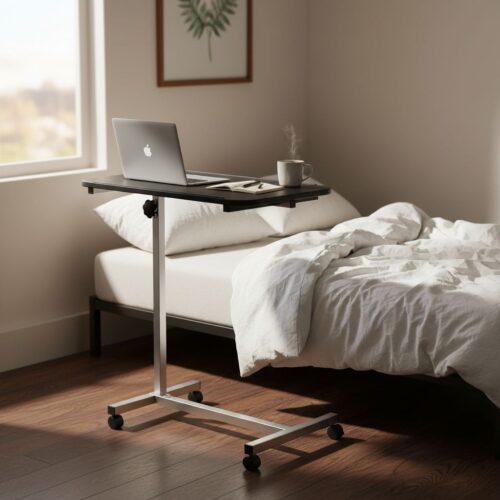 HOMCOM Height Adjustable Over Bed Table with Wheels
