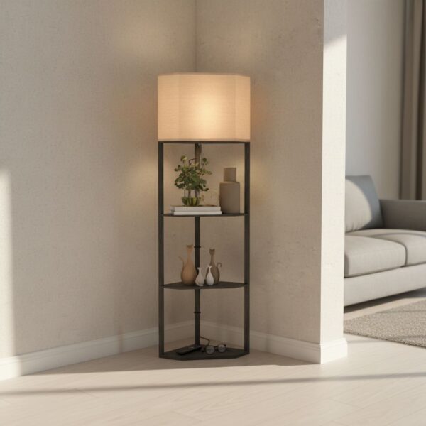 HOMCOM Corner Floor Lamp With Shelves
