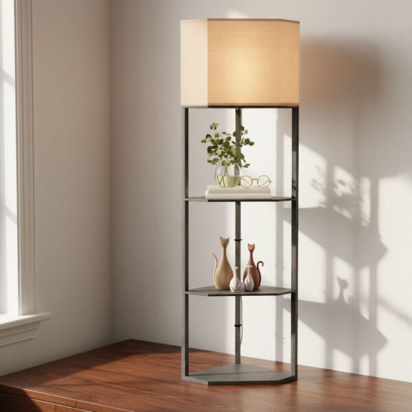 HOMCOM Corner Floor Lamp with Shelves
