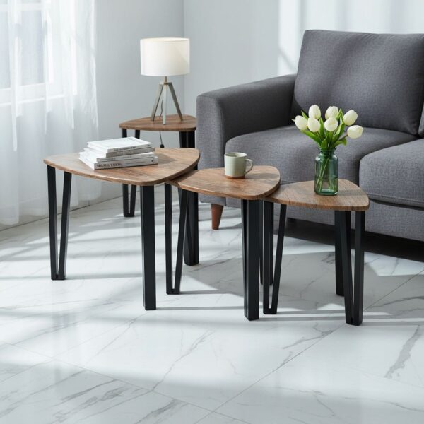 HOMCOM 3 PCs MDF Steel Nesting Table Coffee Table