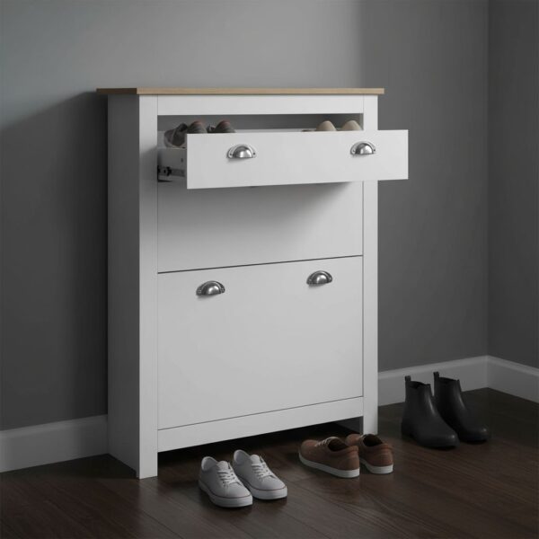 HOMCOM 2 Drawer Shoe Cabinet Modern Narrow Shoe Cupboard Hallway Wooden Storage Organiser