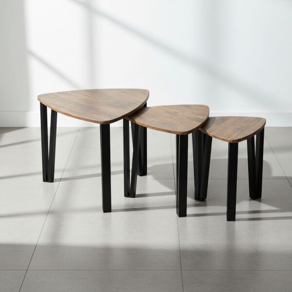 HOMCOM 3 PCs MDF Steel Nesting Table Coffee Table