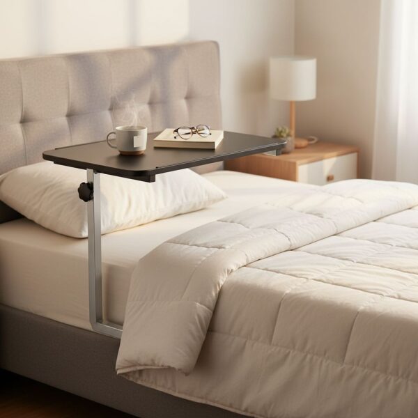 HOMCOM Height Adjustable Over Bed Table with Wheels