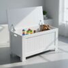 HOMCOM Lift Top Storage Chest Toy Box Organizer With Lid And Safety Hinges For Bedroom Entryway Living Room - White