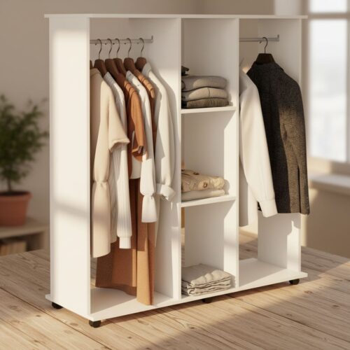 HOMCOM Double Open Wardrobe On Wheels