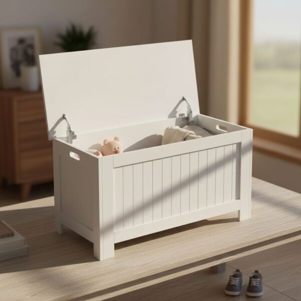 HOMCOM Lift Top Storage Chest Toy Box Organizer With Lid And Safety Hinges For Bedroom Entryway Living Room - White