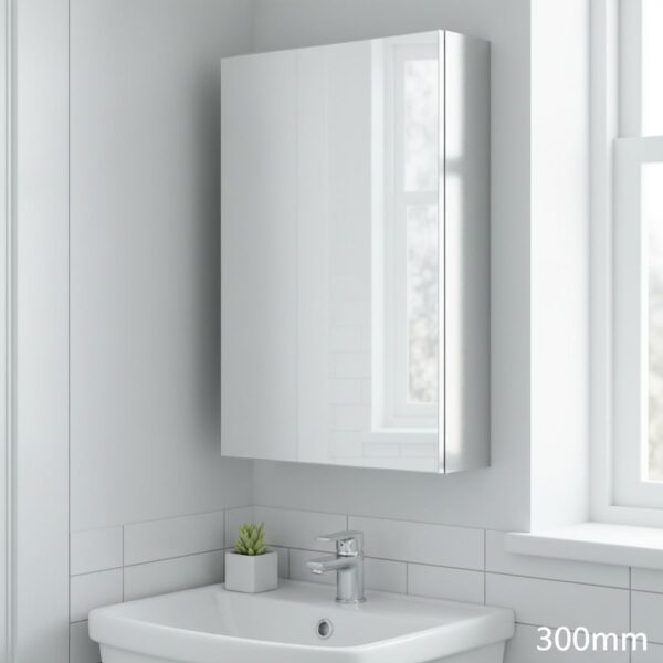 HOMCOM Stainless Steel Wall Mounted Bathroom Corner Mirror Storage Cabinet Single Door 300mm (W)