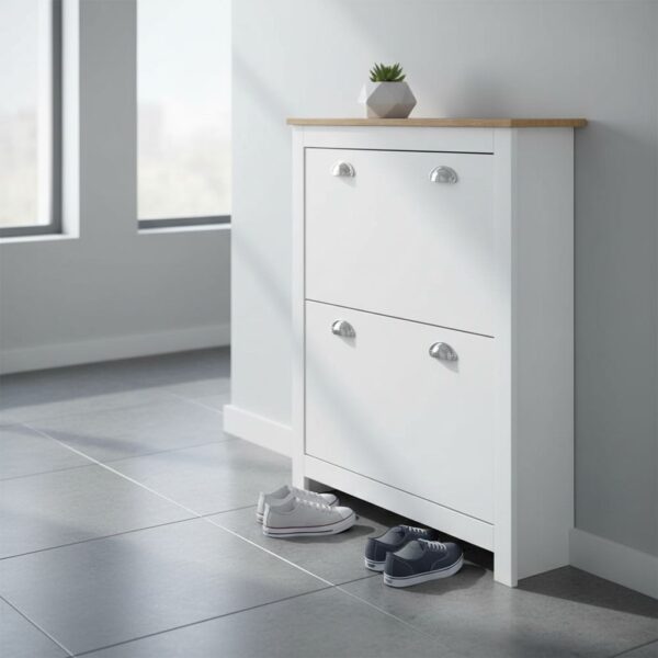 HOMCOM 2 Drawer Shoe Cabinet Modern Narrow Shoe Cupboard Hallway Wooden Storage Organiser