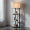 HOMCOM Corner Floor Lamp With Shelves
