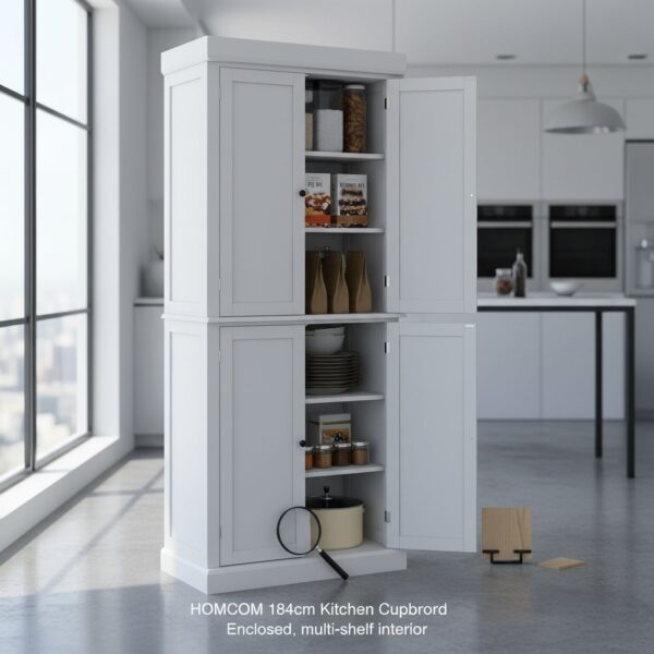 HOMCOM 184cm Freestanding Kitchen Cupboard with 4 Doors