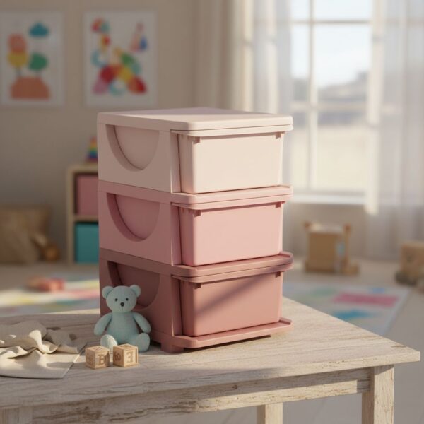 HOMCOM Kids Storage Units with 3 Drawers 3 Tier Chest Vertical Dresser Tower Toy Organiser for Nursery Playroom Kindergarten Pink